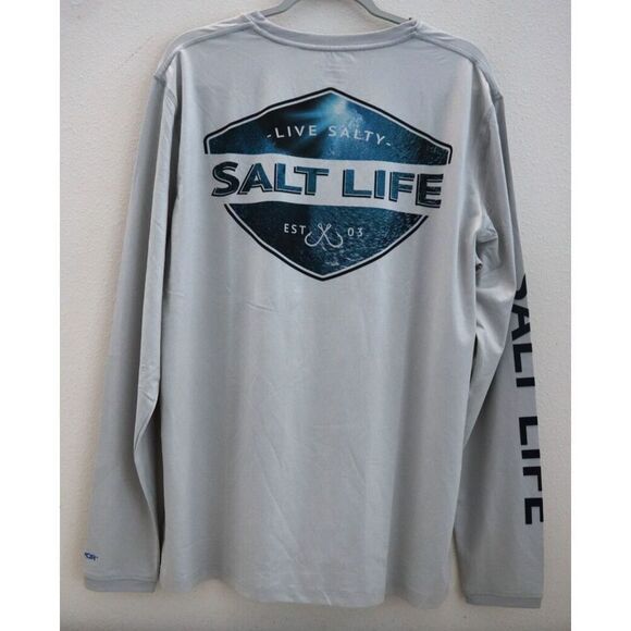 Salt Life SLM6290 Men Sz L Gray Heather Deep Sea Light Performance L/S Tee - Picture 2 of 9